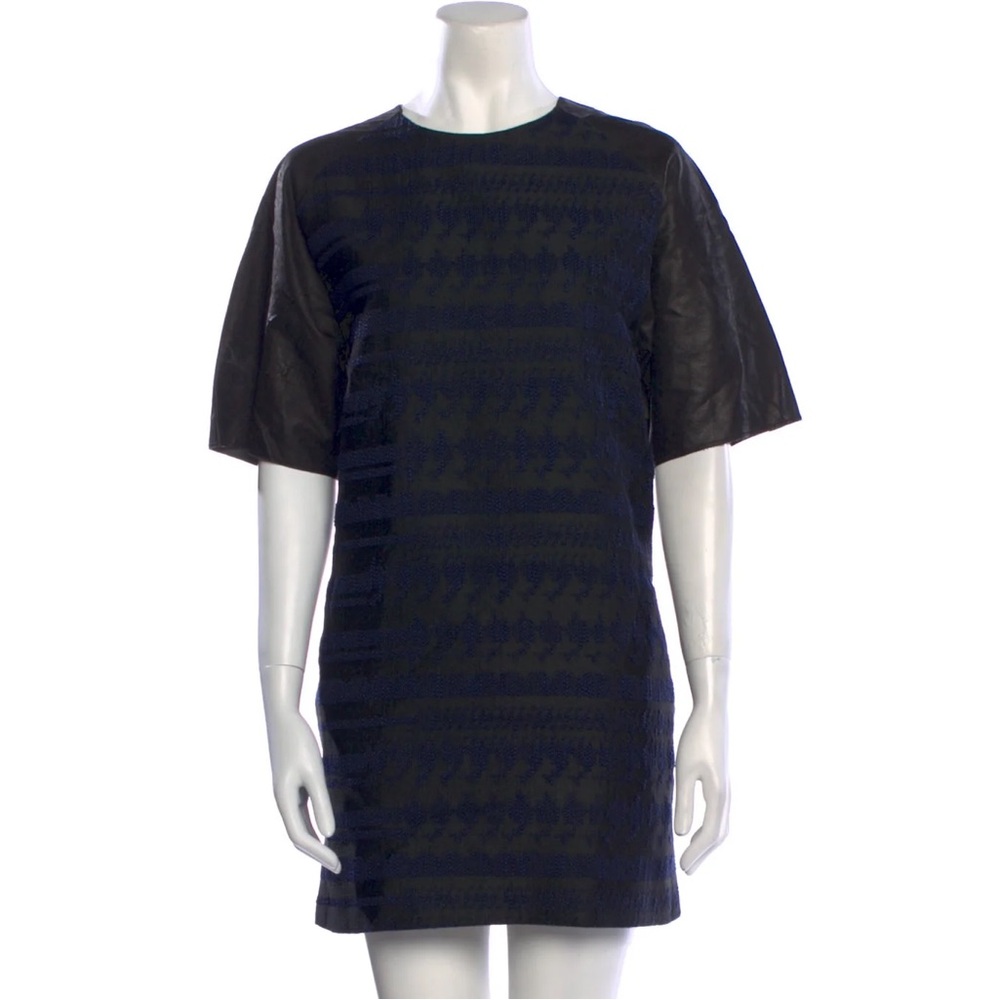 Phillip Lim 3.1 Woven Wool Blend Leather Short Sleeve Mini Shift Dress EUC Sz 4